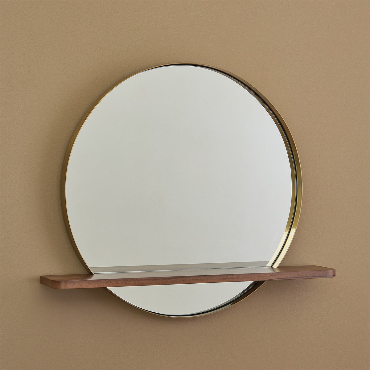 Wall Mirror w/Shelf-Gold/Walnut