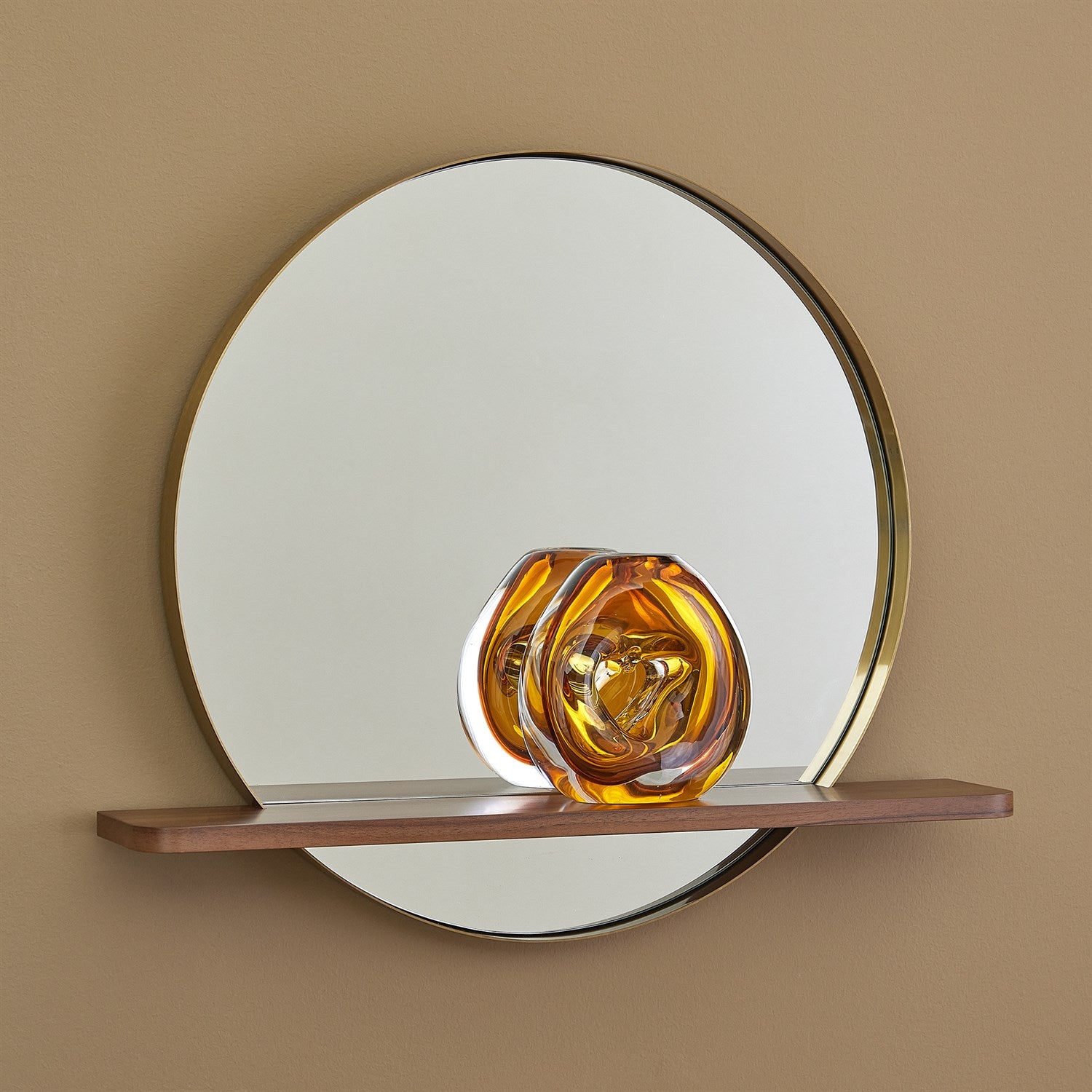 Wall Mirror w/Shelf-Gold/Walnut