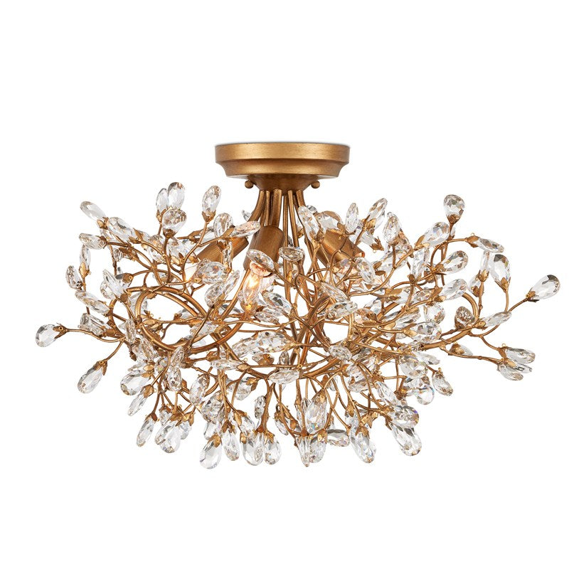 Currey and Company - 9000-1123 - Five Light Semi-Flush Mount - Crystal Bud - Clear/Brass