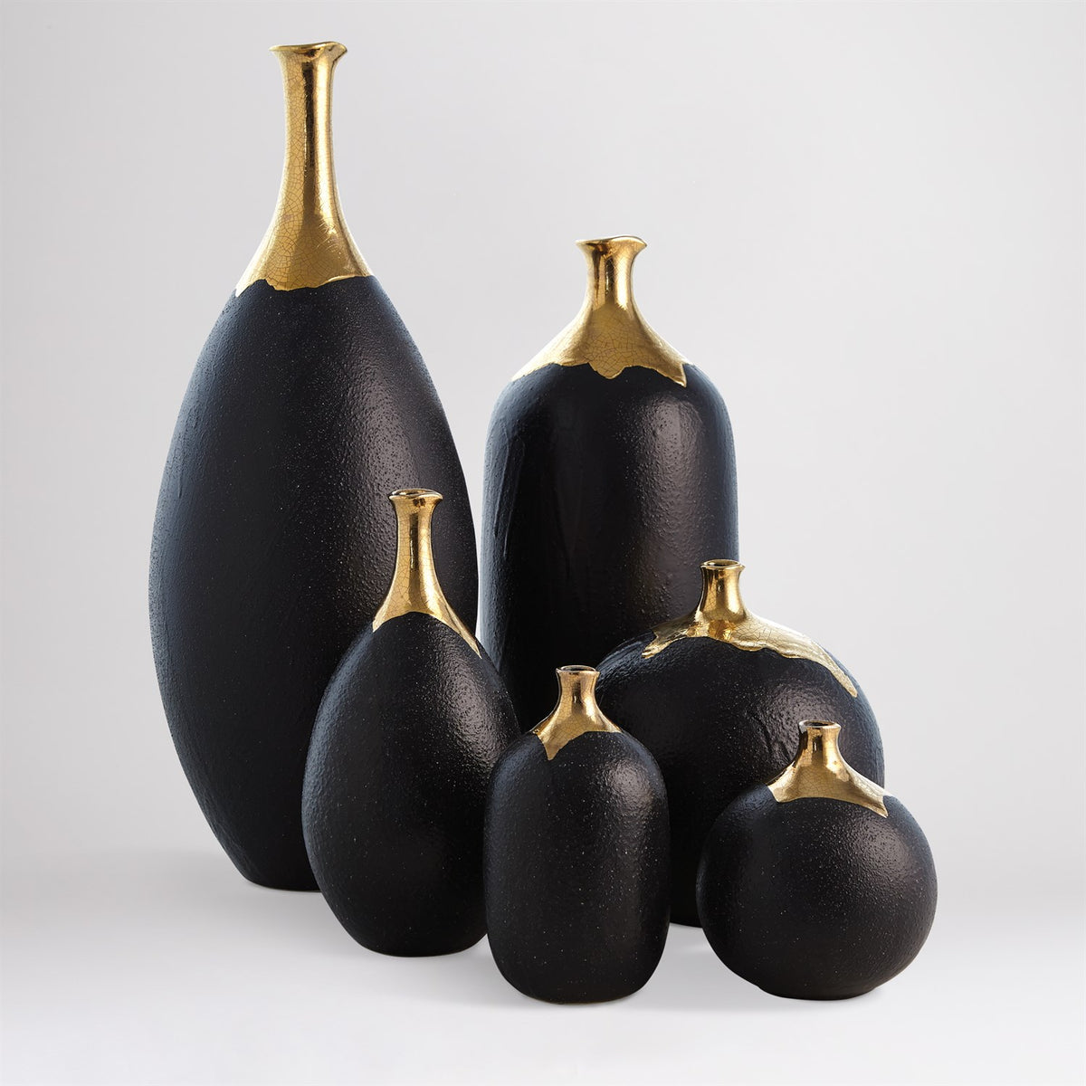 Dipped Golden Crackle/Black Vases
