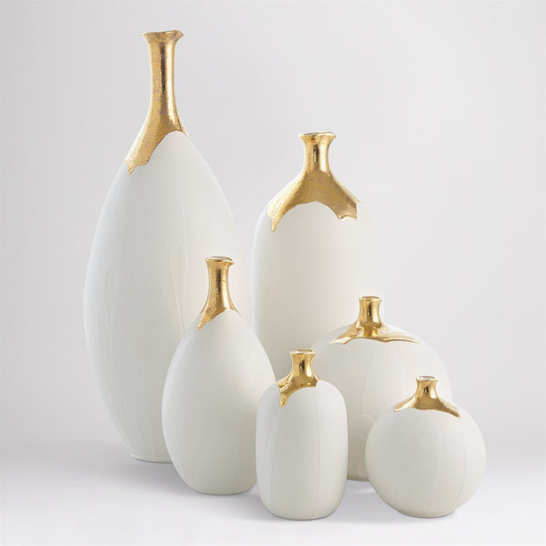 Vases dorés craquelés/blancs trempés