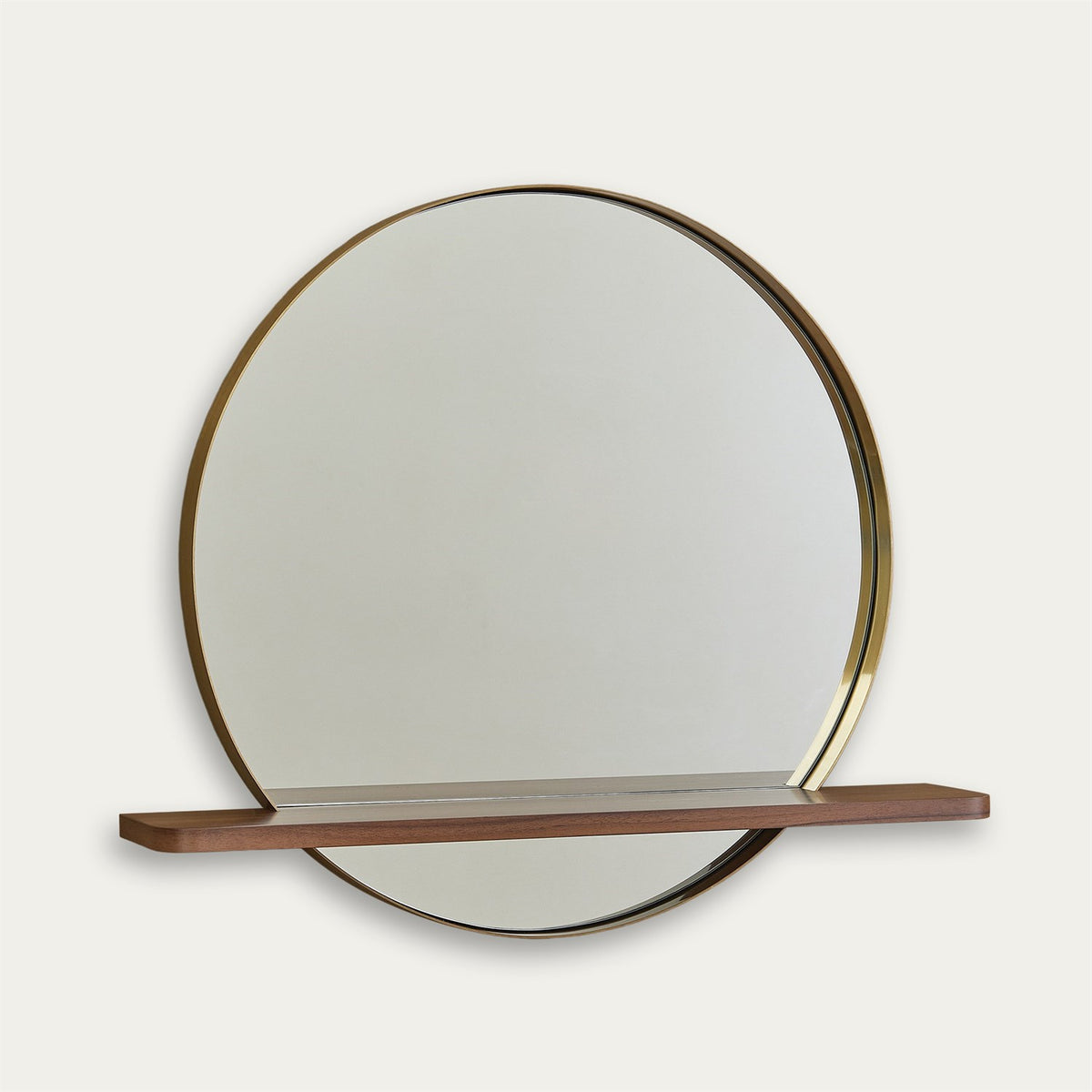 Wall Mirror w/Shelf-Gold/Walnut