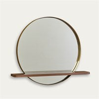 Wall Mirror w/Shelf-Gold/Walnut