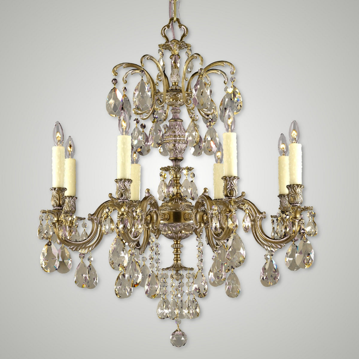 Marlena Brass and Golden Colored Crystal Chandelier