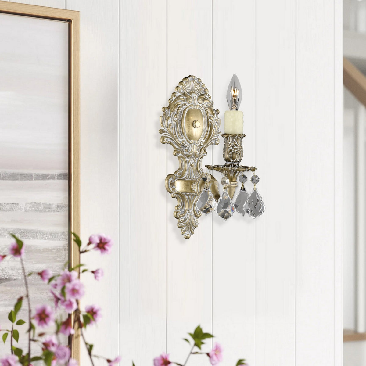Brass and Crystal Wall Sconce WS9421