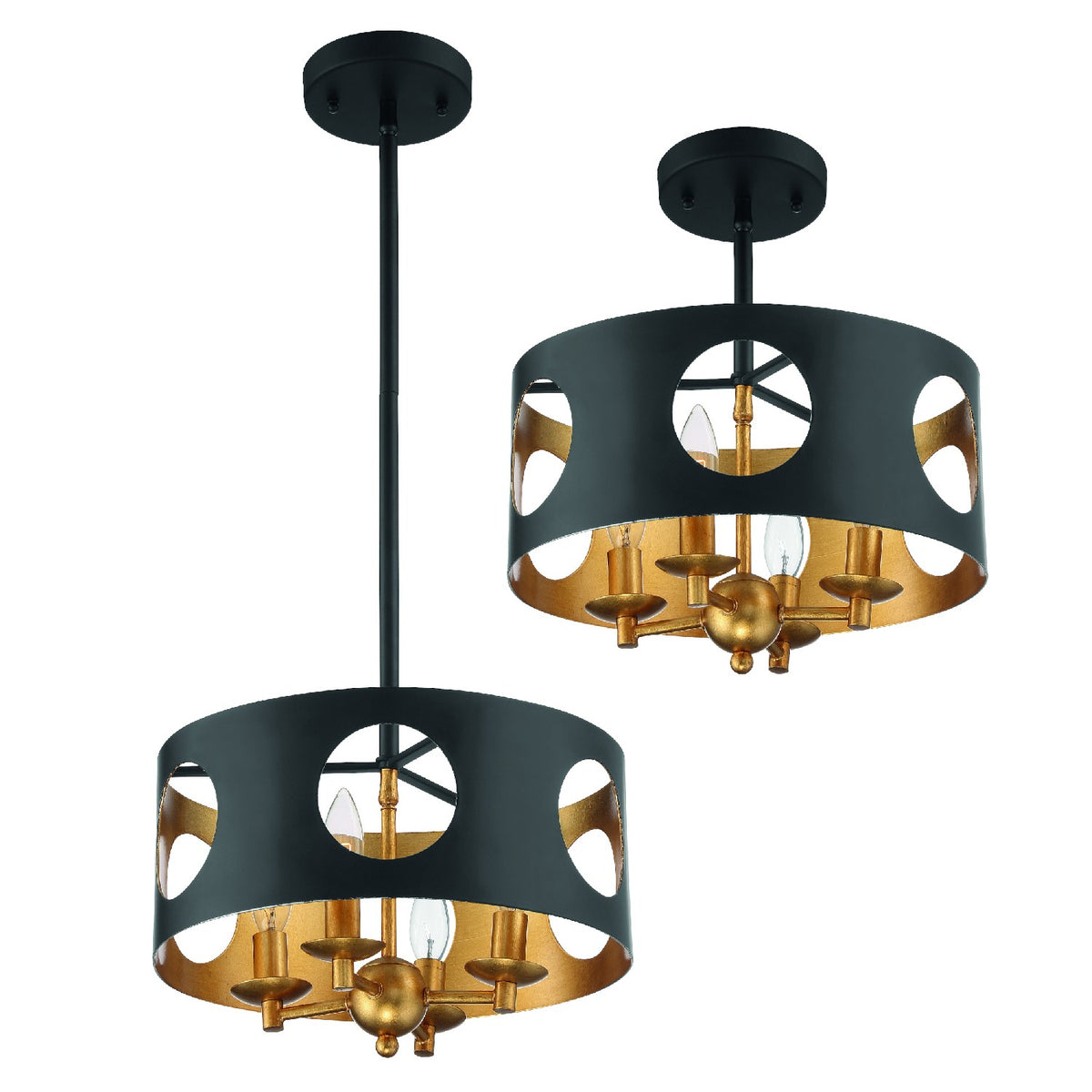 Crystorama - ODE-700-BK-GA - Four Light Pendant - Odelle - Black + Antique Gold