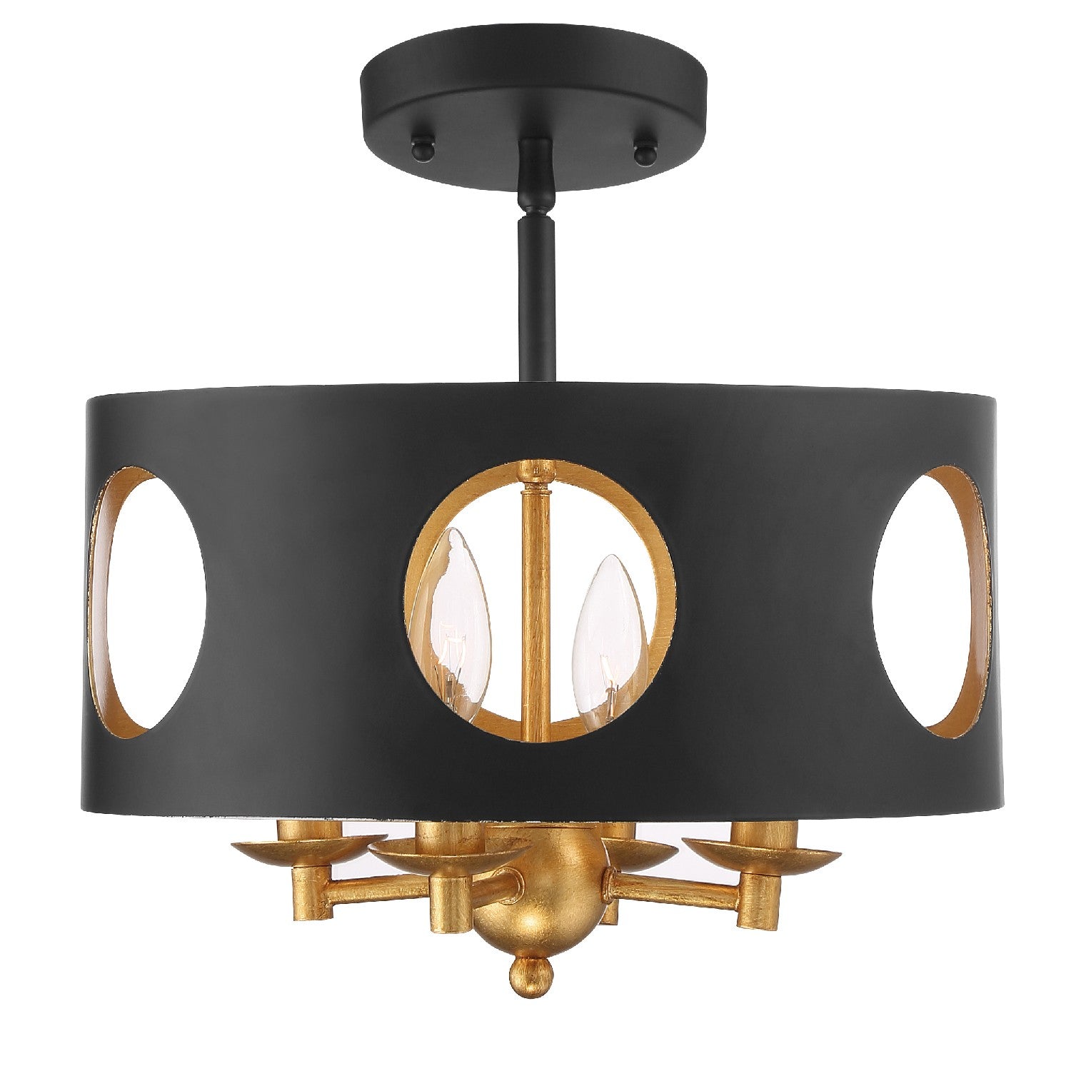 Crystorama - ODE-700-BK-GA_PLAFOND - Semi-reflex à quatre lumières Plafonnier - Odelle - Noir + Or antique