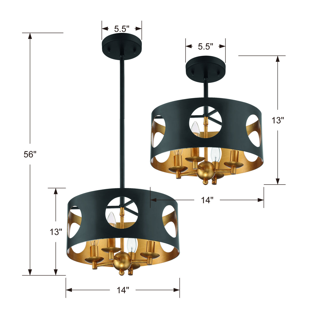 Crystorama - ODE-700-BK-GA_CEILING - Four Light Semi Flush Mount - Odelle - Black + Antique Gold