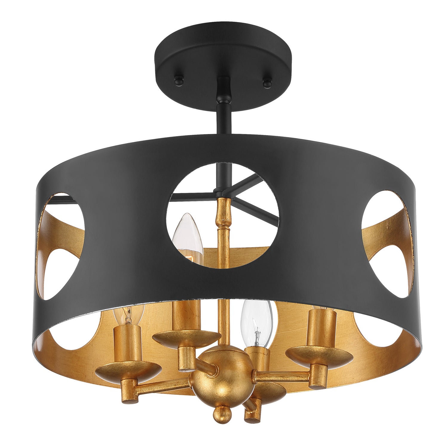Crystorama - ODE-700-BK-GA_PLAFOND - Semi-reflex à quatre lumières Plafonnier - Odelle - Noir + Or antique