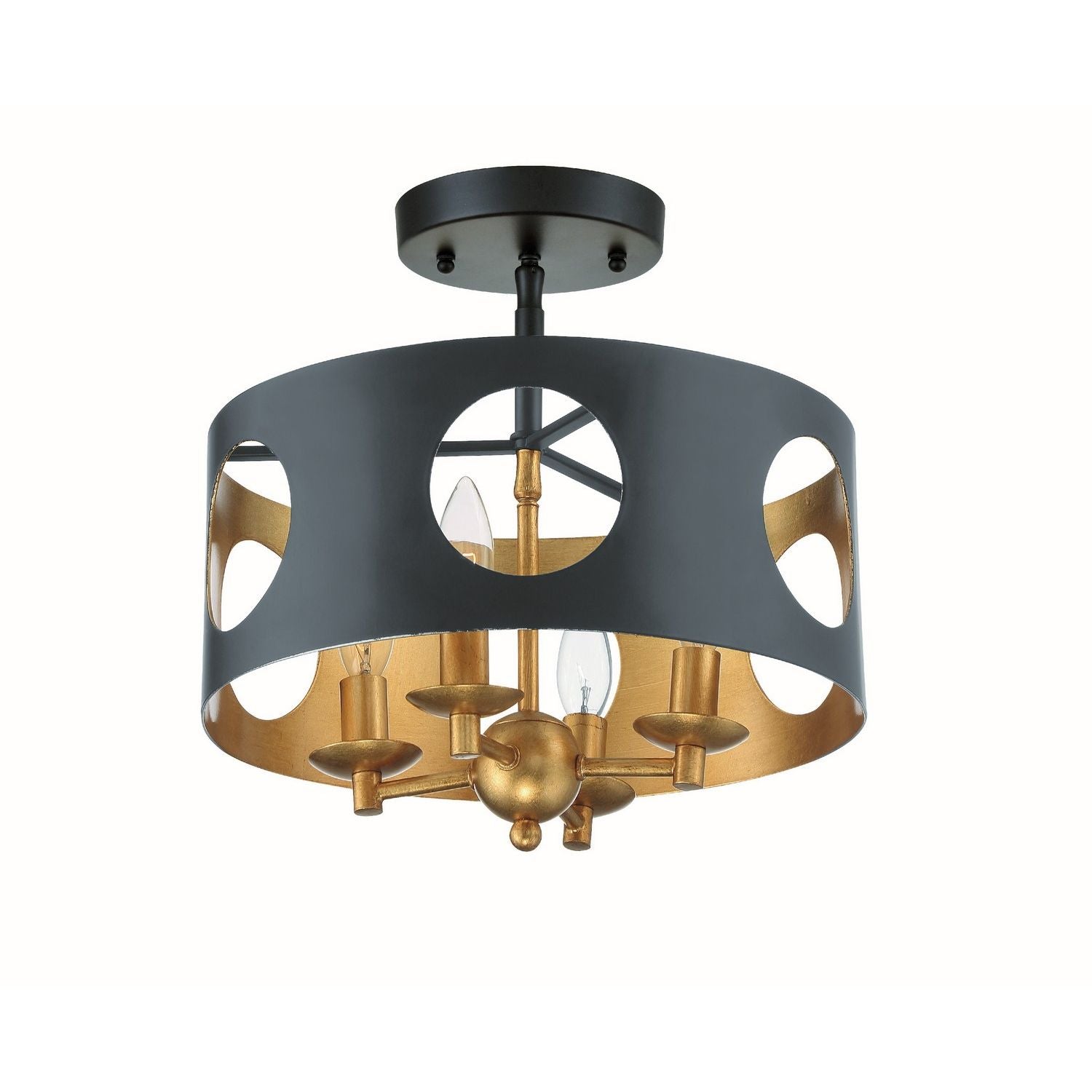 Crystorama - ODE-700-BK-GA_PLAFOND - Semi-reflex à quatre lumières Plafonnier - Odelle - Noir + Or antique