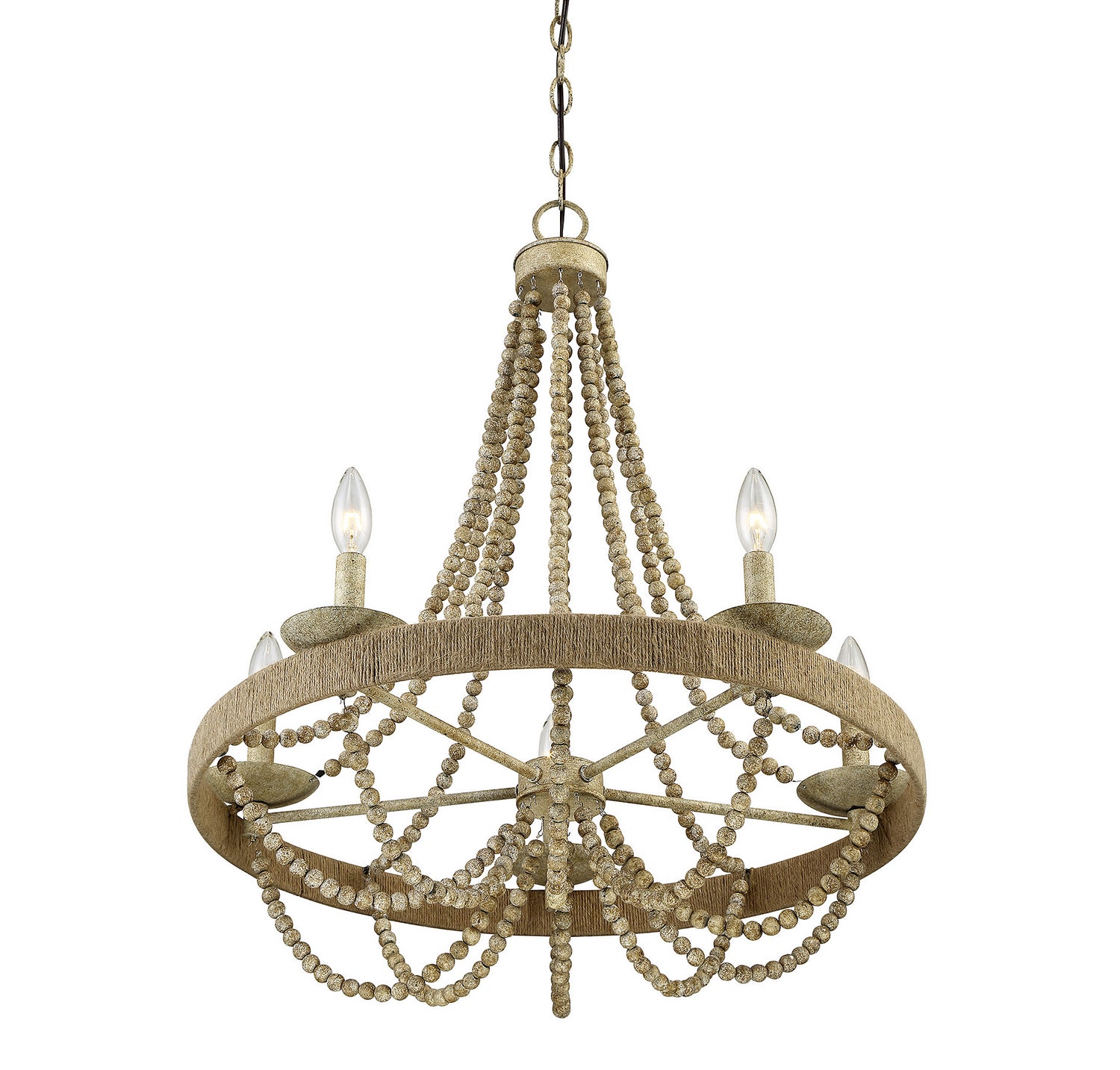 Meridian M10014-97 Cinq Lumières Suspendu en bois naturel avec corde
