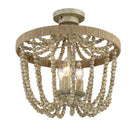Meridian M60002-97 Three Light Semi-Flush Mount in Natural Wood with Rope