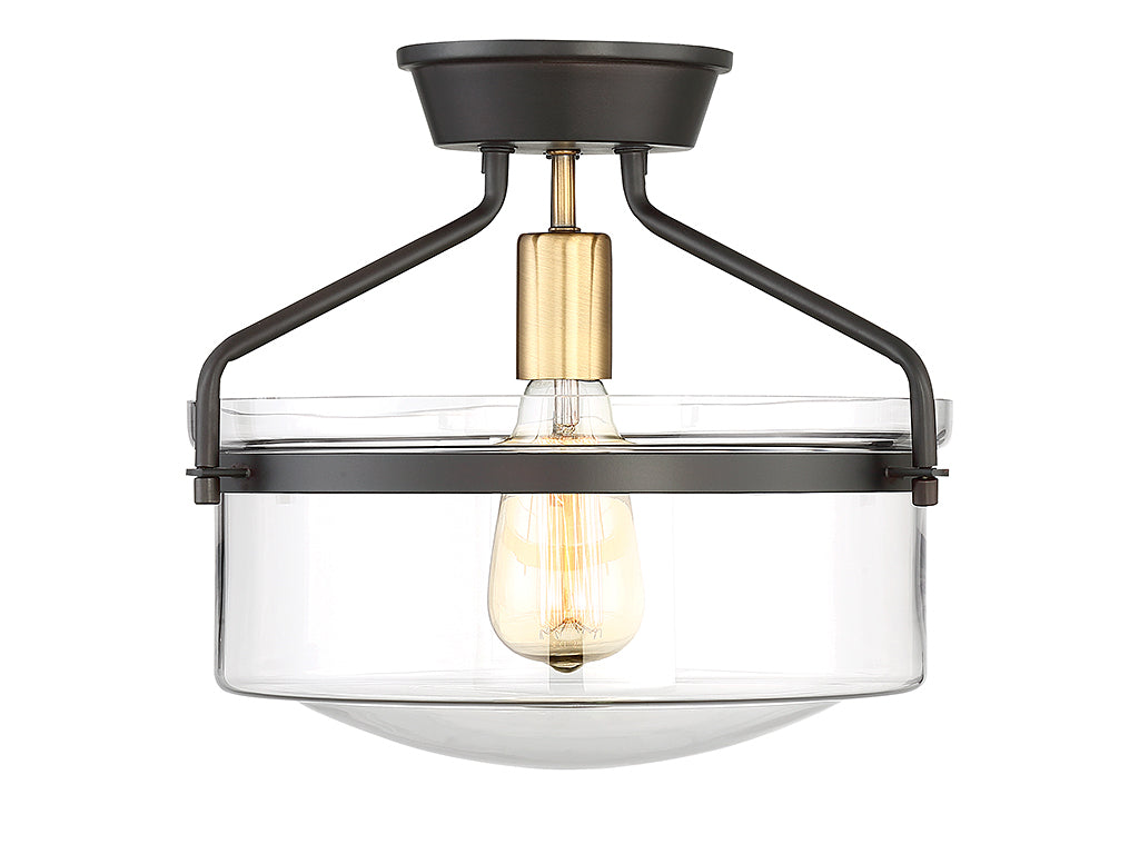 Meridian M60011ORBNB Une lumière semi-automatiquePlafonnier en bronze huilé avec laiton naturel