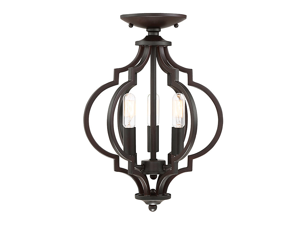 Meridian M60055ORB Three Light Semi-Flush Mount in Oil Rubbed Bronze