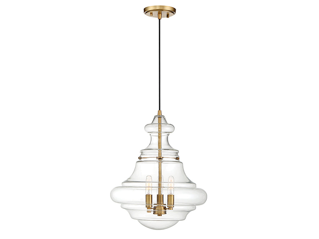 Meridian M70058NB Trois lumières Suspension en laiton naturel