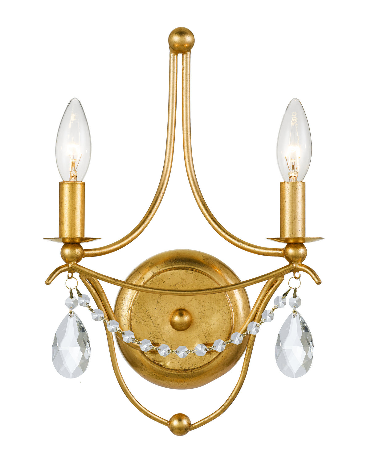Crystorama - 412-GA-CL-MWP - Applique murale à deux lampes - Metro - Or antique