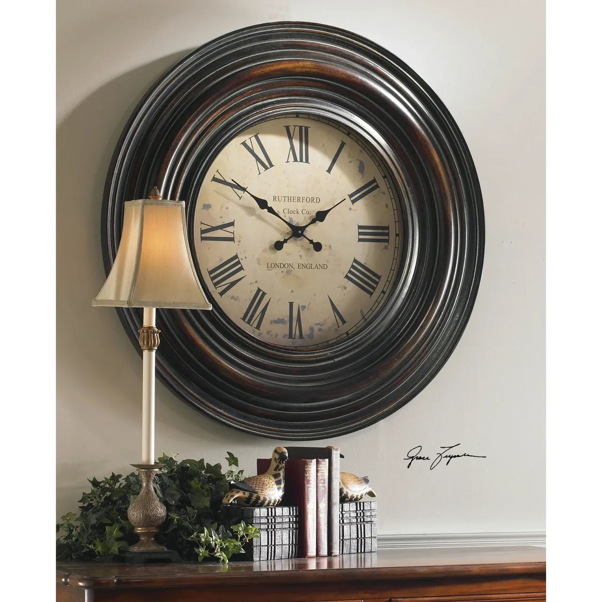 Uttermost 06726 Trudy Wall Clock in Distressed Burnished Brown