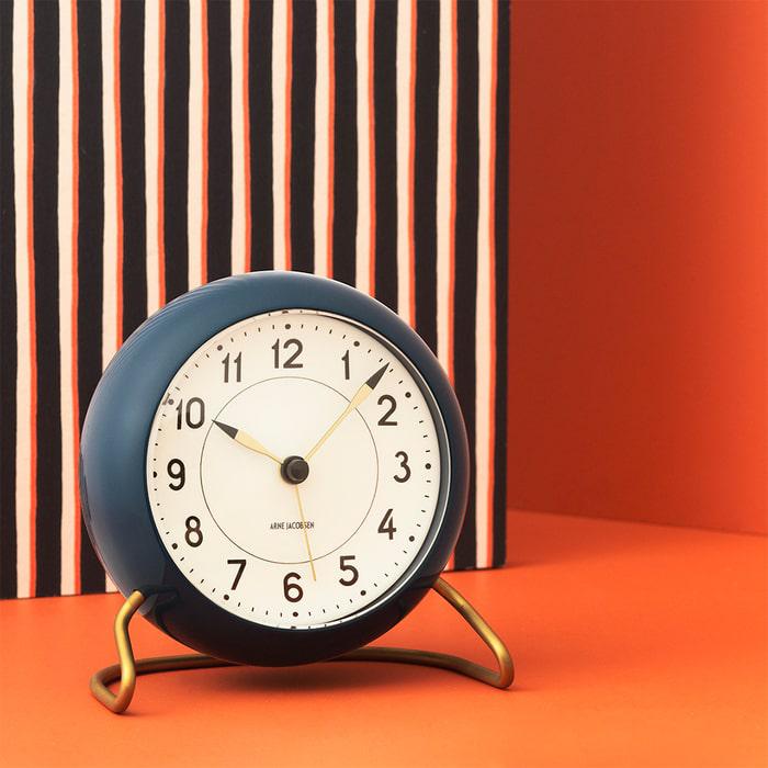 Arne Jacobsen Clocks 43678 Station Table Clock in Teal/White