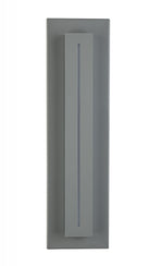 Panneau LED surélevé extérieur Avenue Murale AV3218-SLV angle trois quarts — la profondeur du panneau LED surélevé crée une ligne d'ombre marquée sur la plaque arrière plate
