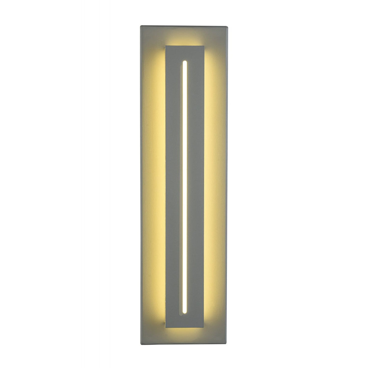 Avenue Outdoor Raised Panel LED Wall Sconce AV3218-SLV front view — 18"H silver rectangular fixture with protruding center LED panel, white background