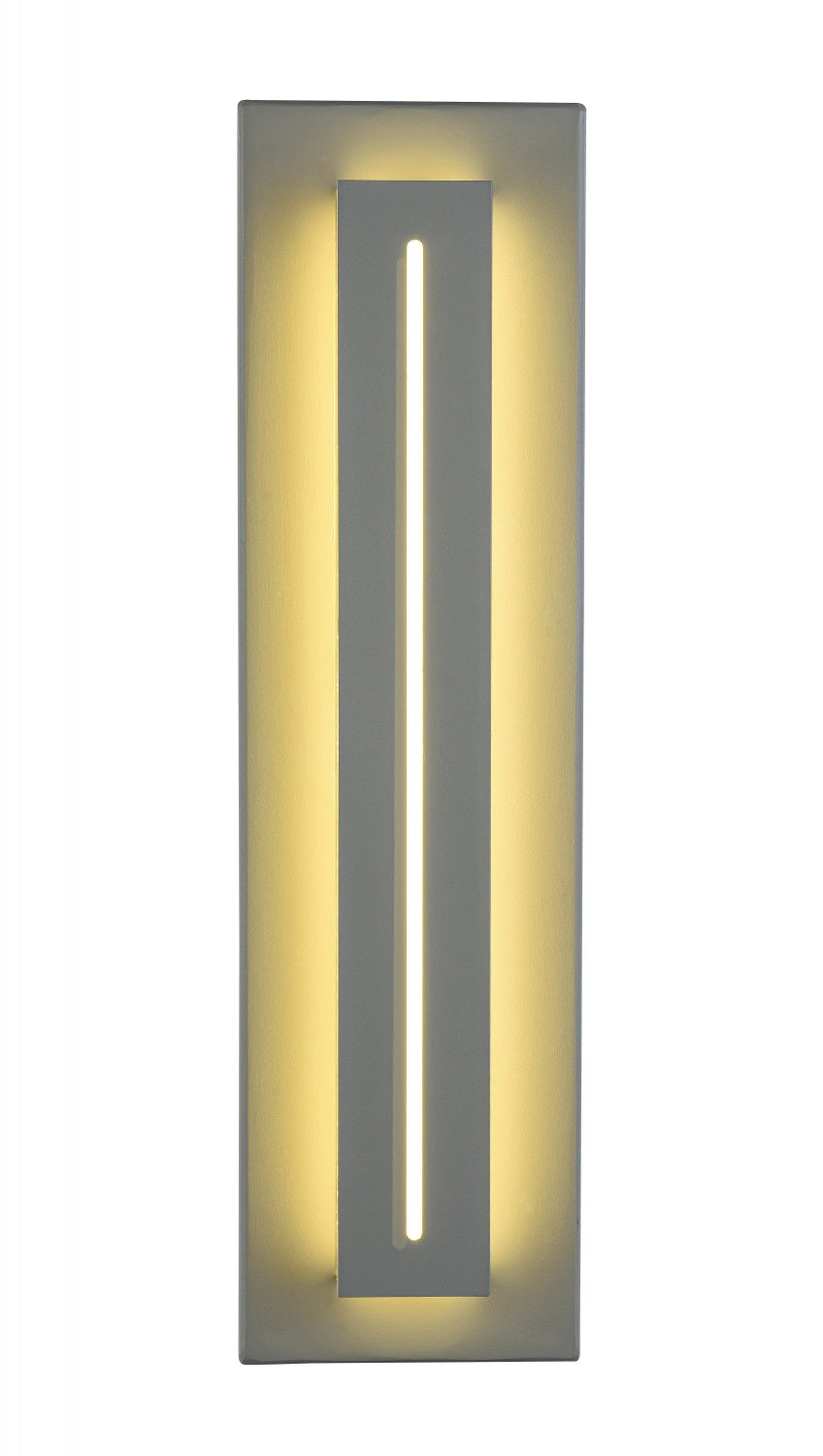 Avenue Outdoor Raised Panel LED Wall Sconce AV3218-SLV front view — 18"H silver rectangular fixture with protruding center LED panel, white background