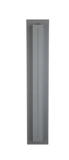 Panneau LED surélevé extérieur Avenue Murale AV3228-SLV angle trois quarts — la profondeur du panneau LED surélevé crée une ligne d'ombre marquée sur la plaque arrière plate