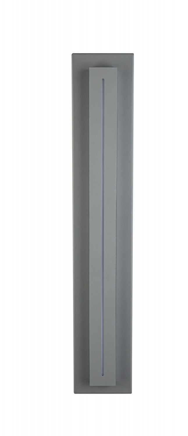 Avenue Outdoor Raised Panel LED Wall Sconce AV3228-SLV three-quarter angle — depth of raised LED panel creates strong shadow line against flat backplate