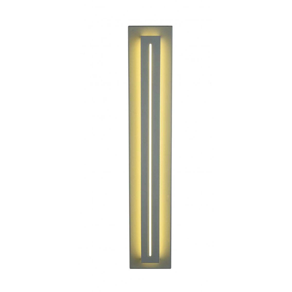 Avenue Outdoor Raised Panel LED Wall Sconce AV3228-SLV front view — 28"H silver rectangular fixture with protruding center LED panel, white background