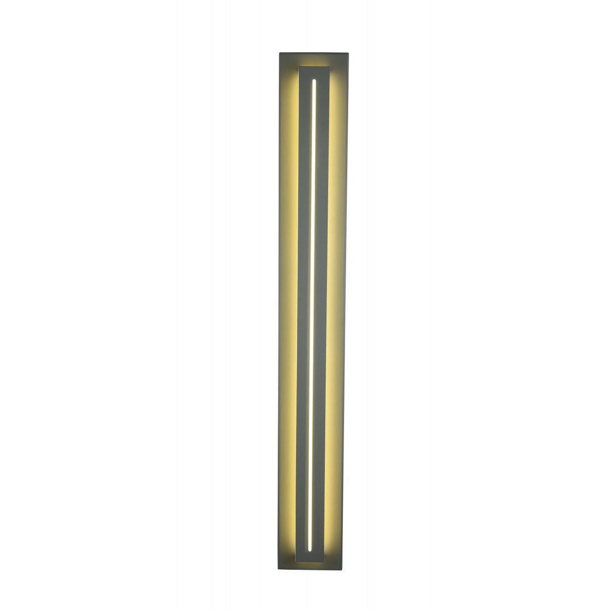 Avenue Outdoor Raised Panel LED Wall Sconce AV3238-SLV front view — 38"H silver rectangular fixture with protruding center LED panel, white background