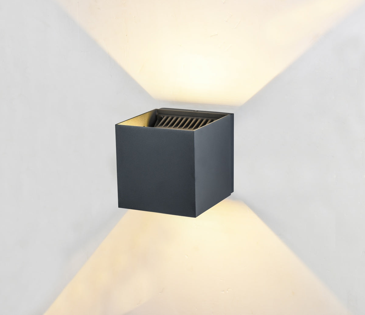 Avenue Outdoor 5"W Cube Up/Down LED Wall Sconce AV9887-BLK top-down view — square opening reveals LED light source