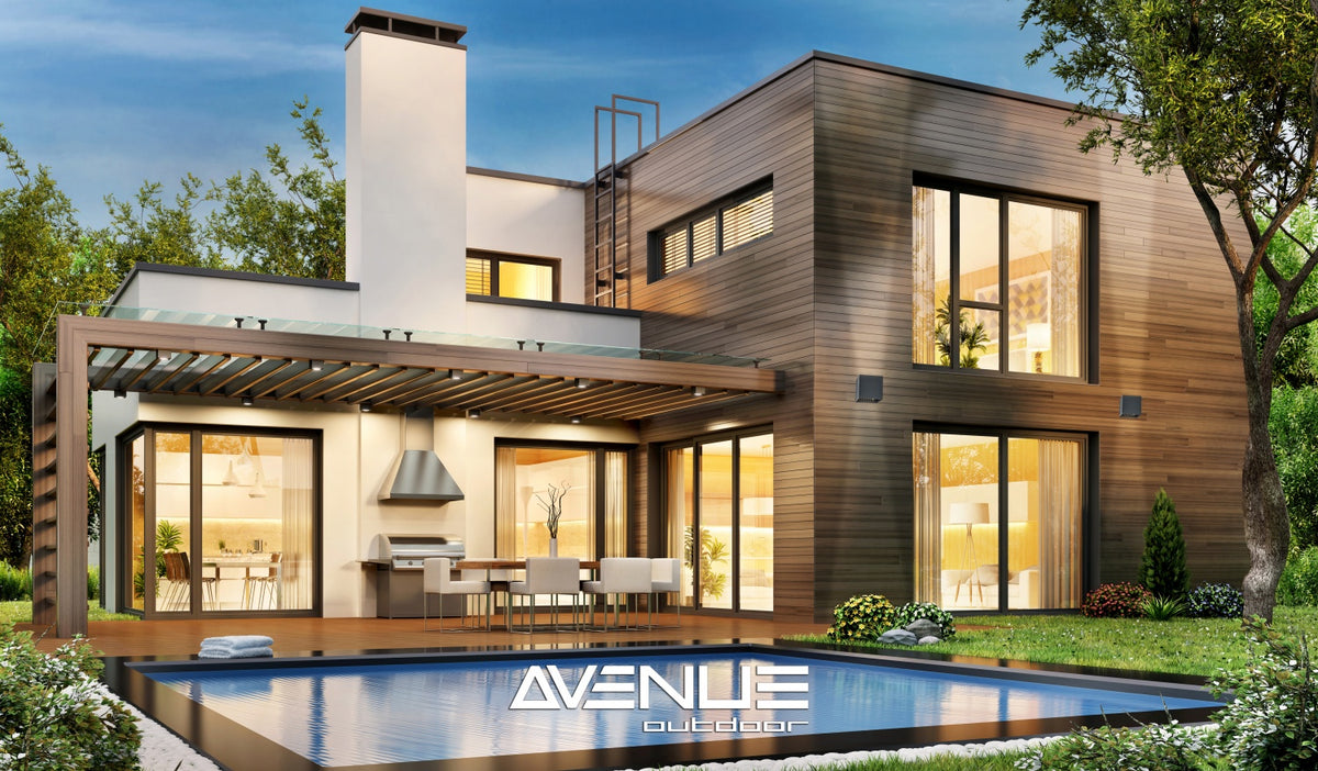 Avenue Outdoor 5"W Cube Up/Down LED Wall Sconce AV9887-BLK installed on exterior — black cube casting defined upward and downward beams on wall