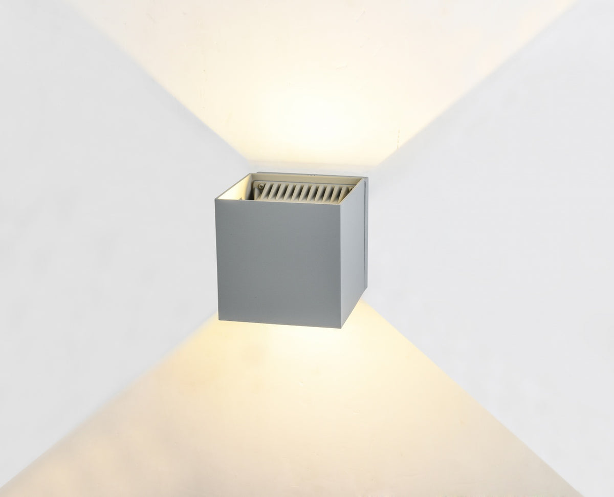 Avenue Outdoor 5"W Cube Up/Down LED Wall Sconce AV9887-SLV top-down view — square opening reveals LED light source