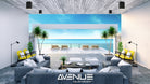 Avenue Outdoor LED Flushmount AV9888-BLK three-quarter angle — low-profile black disc showing shallow ceiling mount depth
