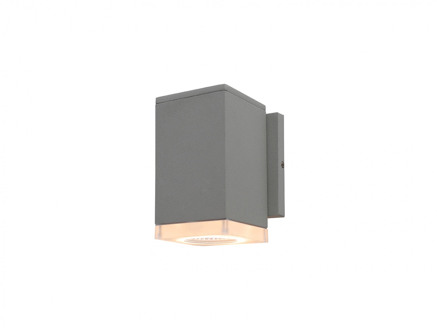 Mini LED d'extérieur Avenue Murale Vue de face de l'AV9891-SLV — rectangle argenté compact de 15 cm de haut avec façade LED dépolie et fond blanc