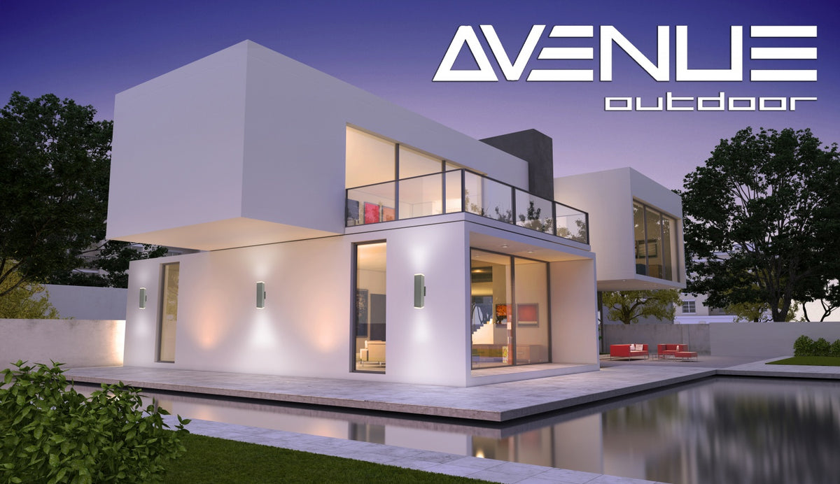 Avenue Outdoor Up/Down LED Wall Sconce AV9893-SLV three-quarter angle — silver body with distinct upper and lower openings for bi-directional light