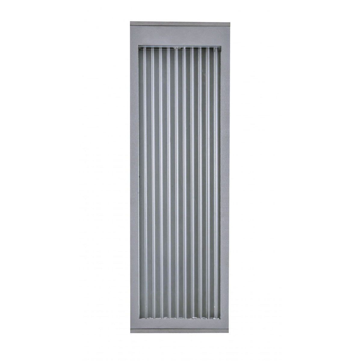 Avenue Outdoor Rectangular LED Wall Sconce AV9902-SLV front view — 18"H silver flat rectangle with frosted LED face panel, white background