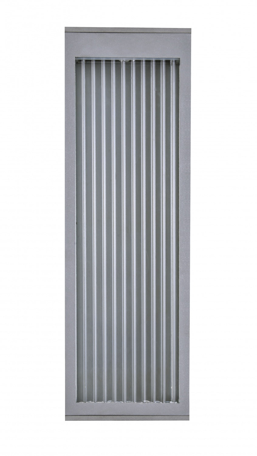 Avenue Outdoor Rectangular LED Wall Sconce AV9902-SLV front view — 18"H silver flat rectangle with frosted LED face panel, white background