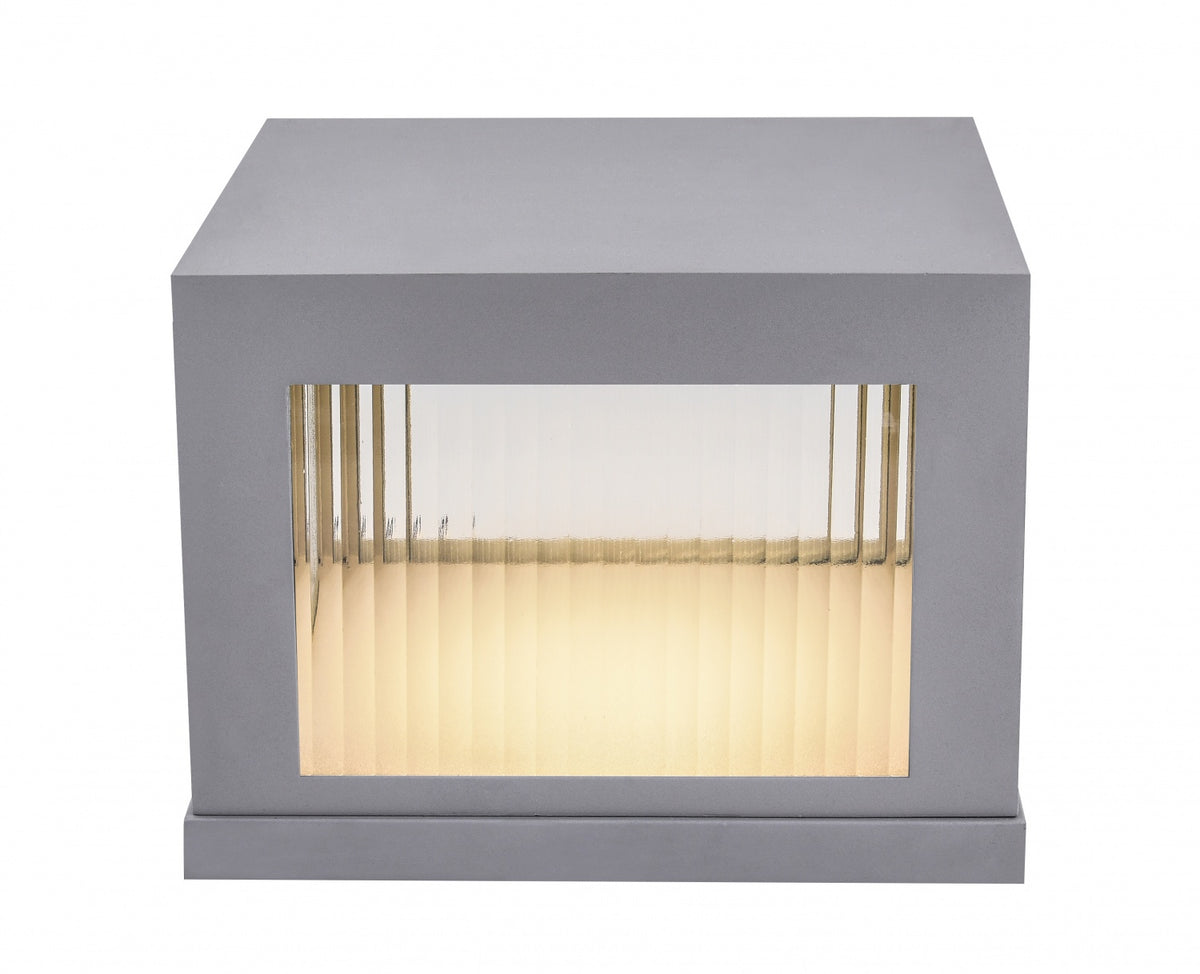 Avenue Outdoor LED Pillar Mount AV9904-SLV three-quarter angle — silver square cap shows mounting base designed to sit atop post or pillar