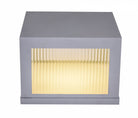 Avenue Outdoor LED Pillar Mount AV9905-SLV three-quarter angle — silver square cap shows mounting base designed to sit atop post or pillar