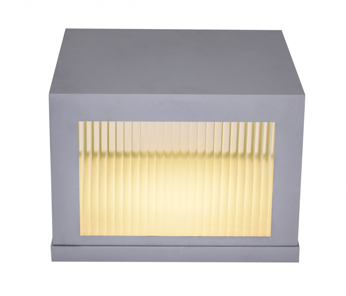Avenue Outdoor LED Pillar Mount AV9905-SLV three-quarter angle — silver square cap shows mounting base designed to sit atop post or pillar