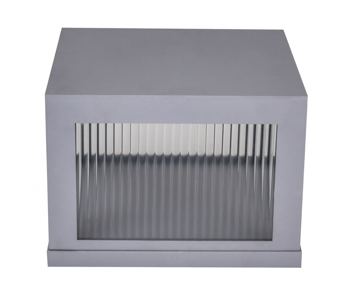 Avenue Outdoor LED Pillar Mount AV9905-SLV top view — 14" square silver post cap fixture with LED face, white background