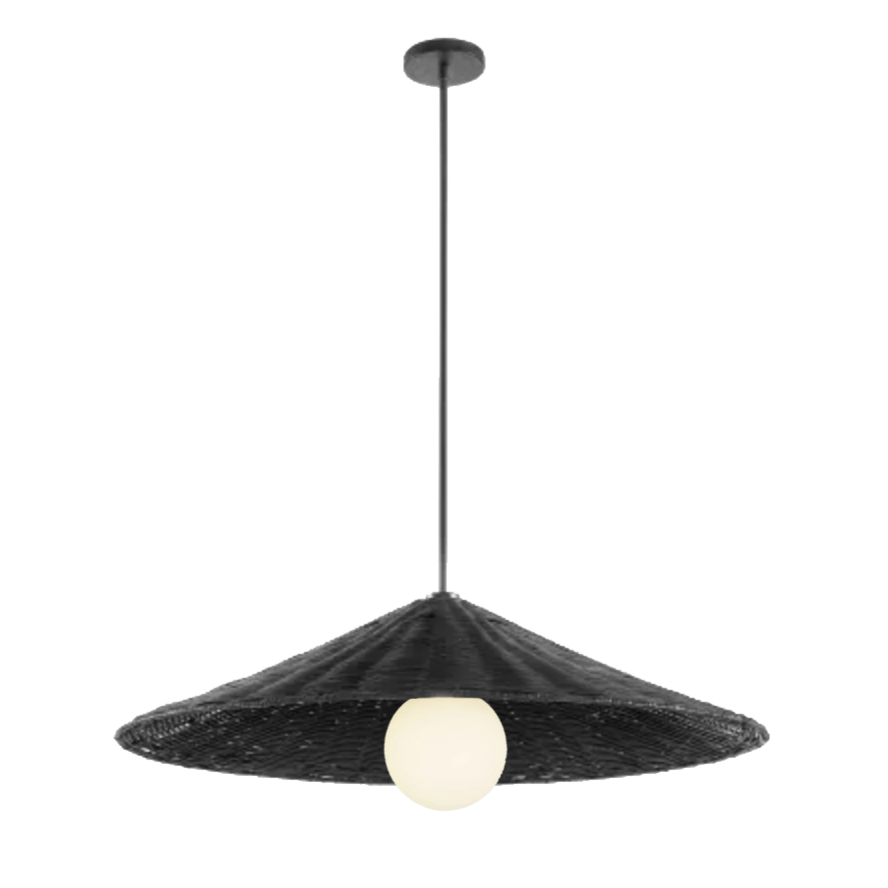 Dounia Home - DH-ADARATCON-MD-BLK - Ada Rattan Cone Pendant - Black