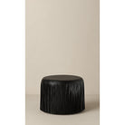 Dounia Home - DH-KORFRILEAOTTBLK-SM-BLK - Kora Fringe Leather Ottoman - Black - Black