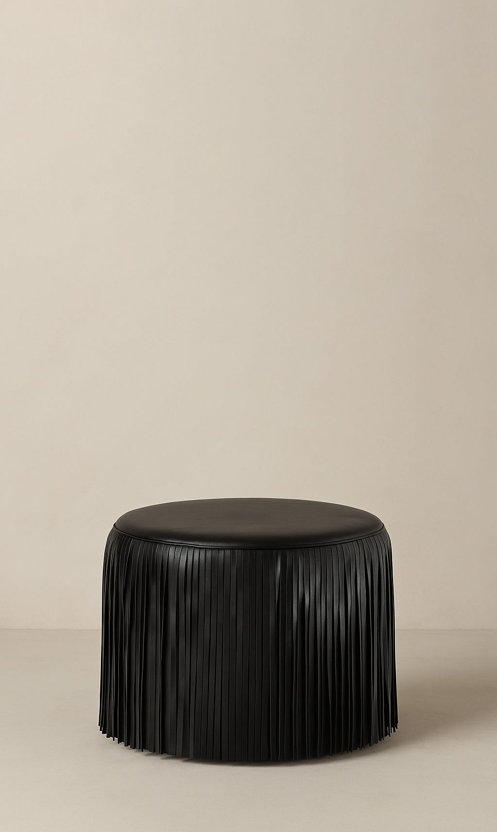 Dounia Home - DH-KORFRILEAOTTOLI-MD-GRN - Kora Fringe Leather Ottoman - Olive - Olive