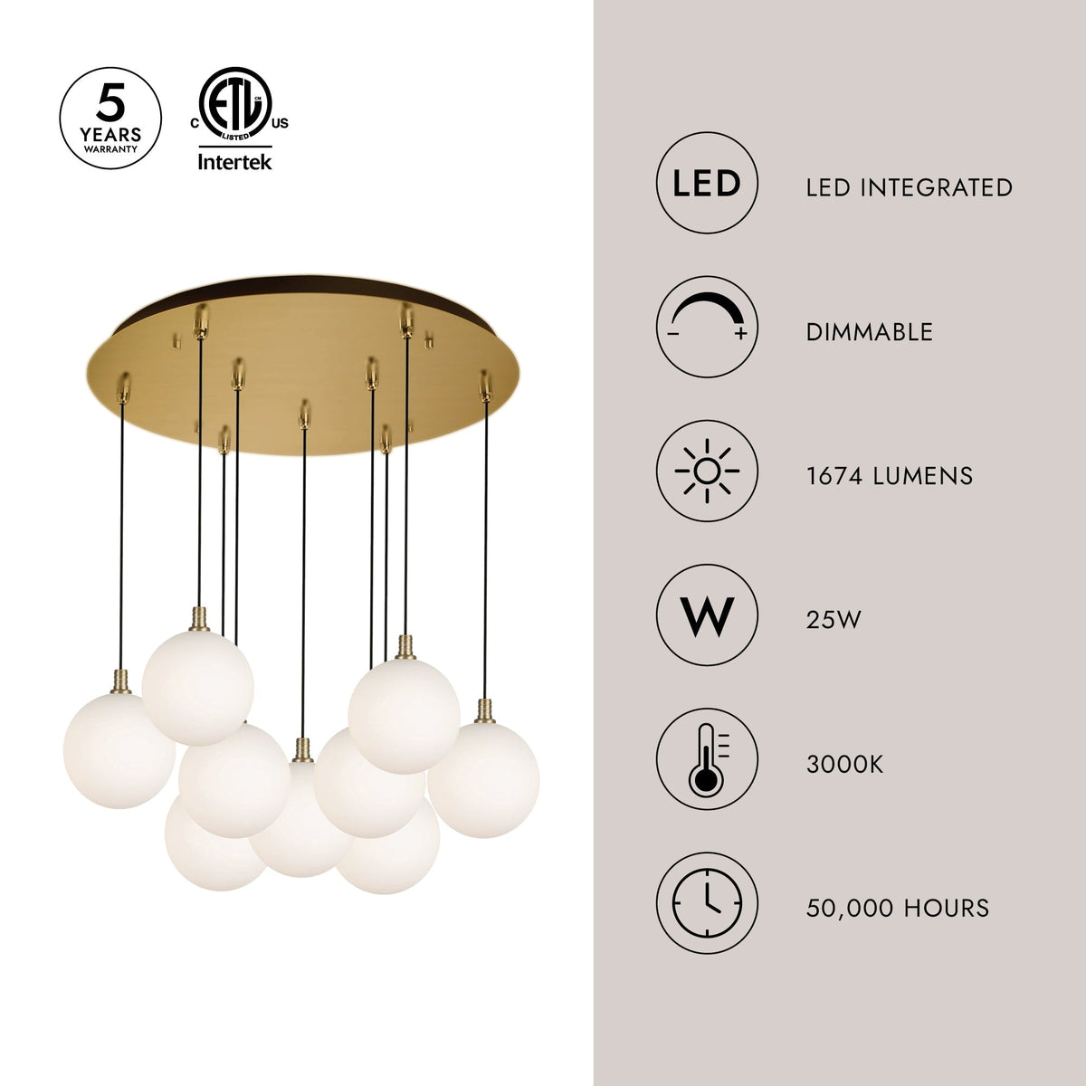 Kuzco Lighting MP3106BG-09 Bolla LED Multi Pendant in Brushed Gold