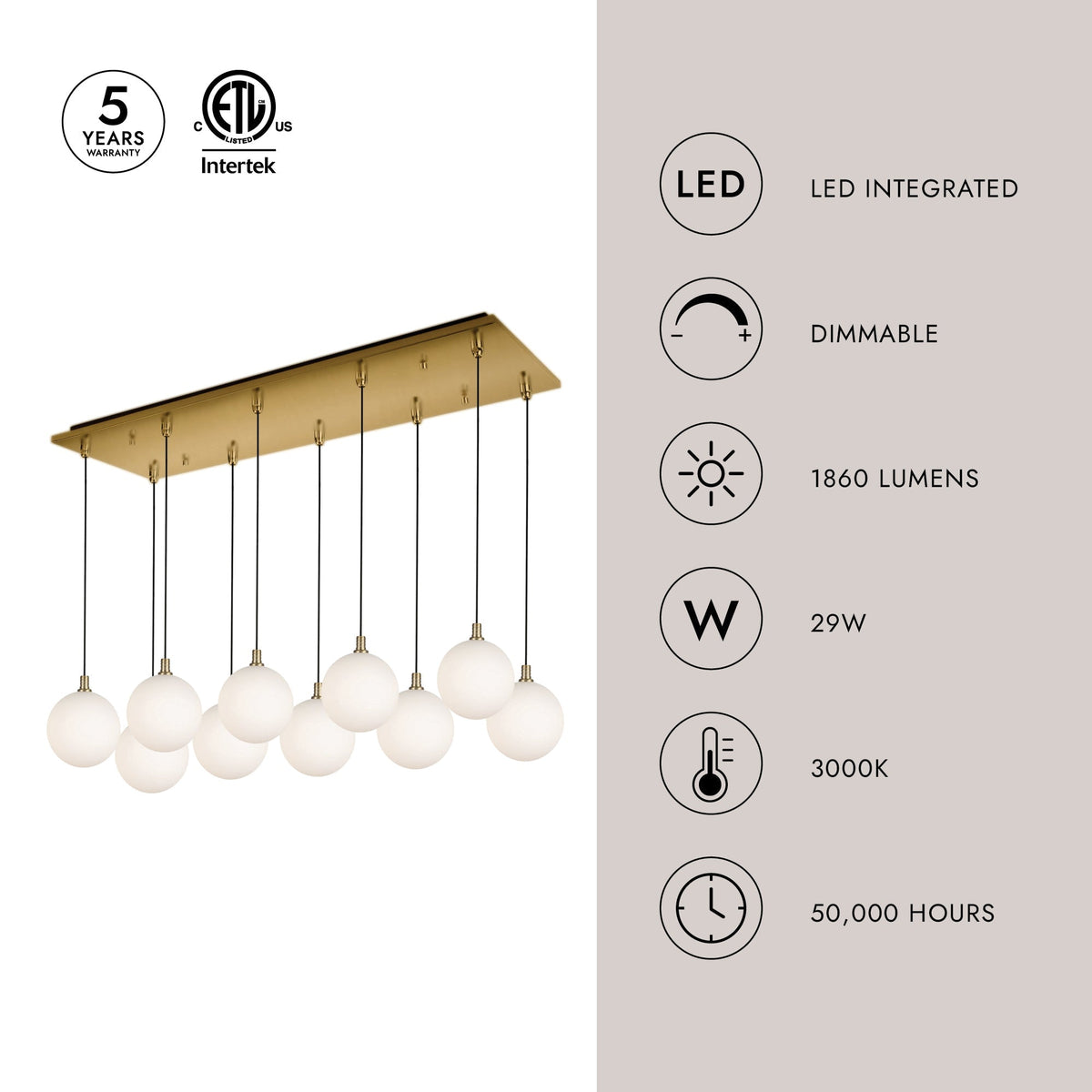 Kuzco Lighting MP3106BG-10 Bolla LED Multi Pendant in Brushed Gold