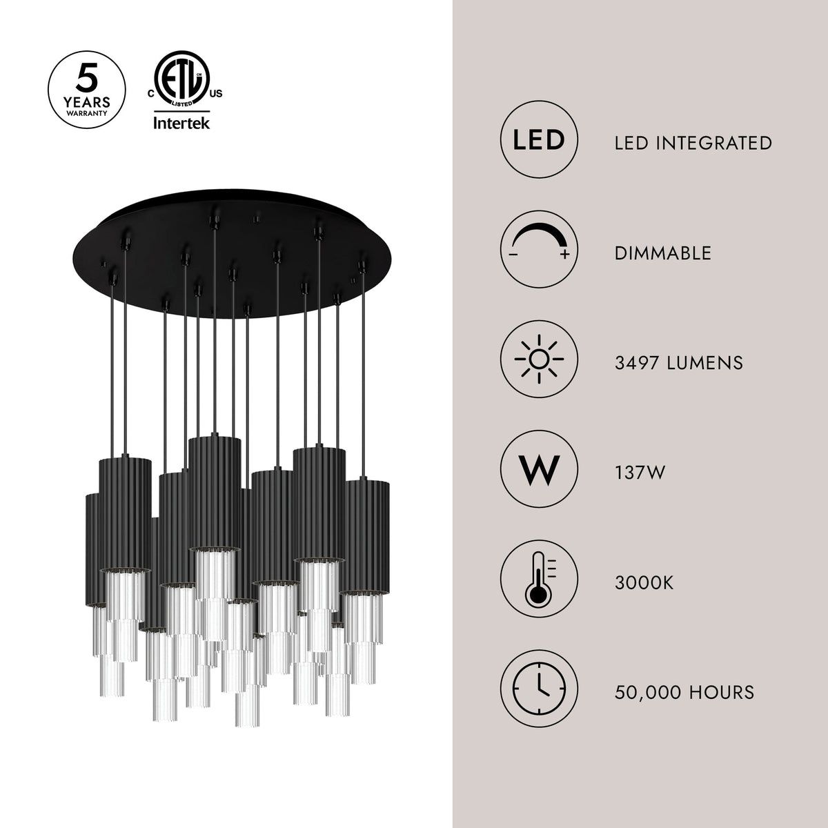Alora Lighting MP502204BNCR-13 Bordeaux LED Multi Pendant in Brushed Nickel