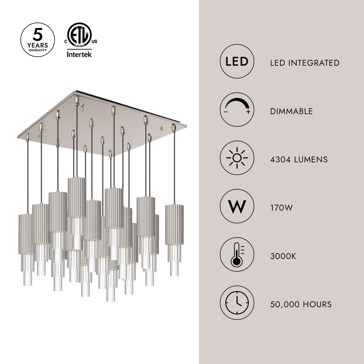 Alora Lighting MP502204BNCR-16 Bordeaux LED Multi Pendant in Brushed Nickel
