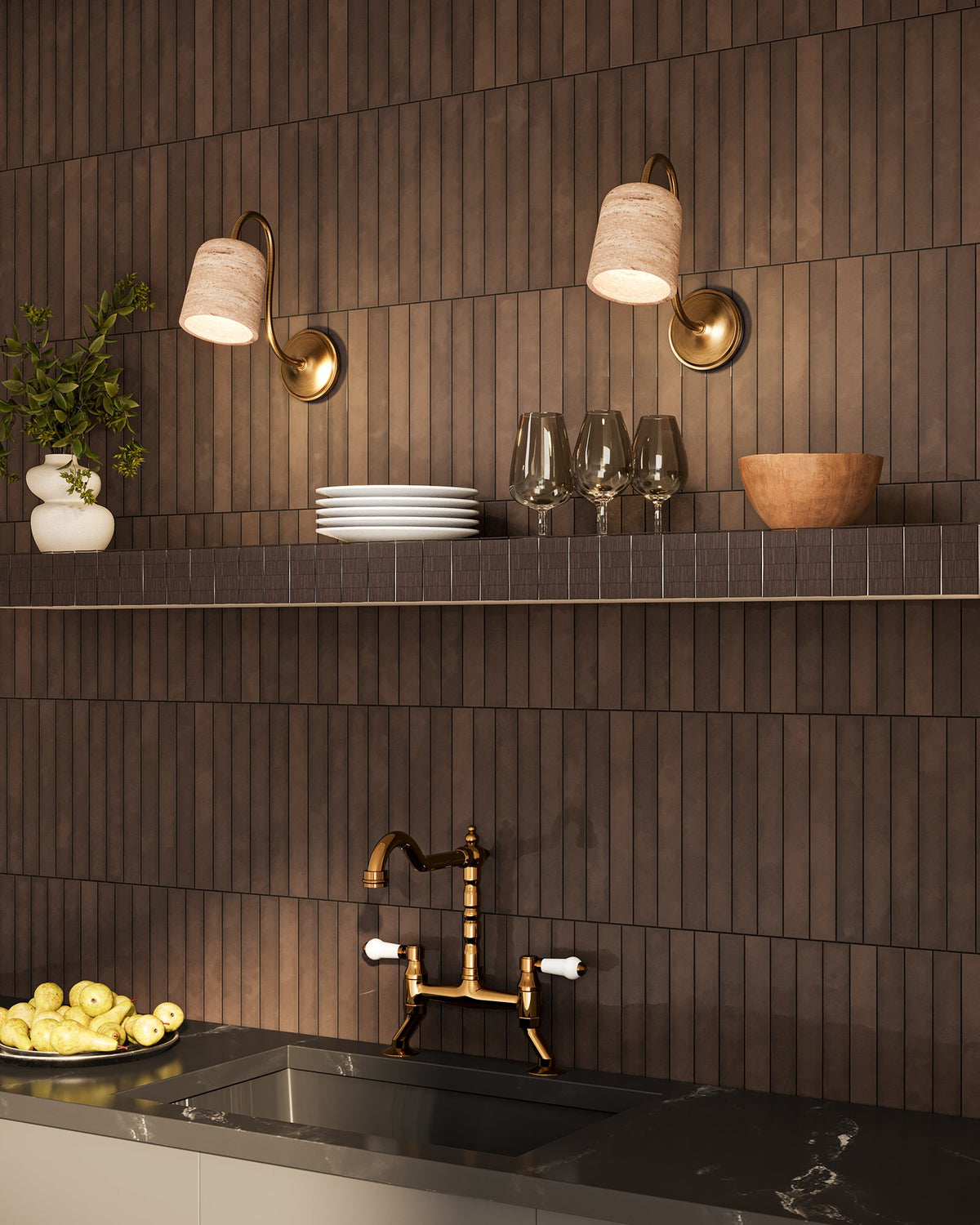 Alora Canada - WV592105MBTRV - Meuble-lavabo à une lumière - Bromley - Noir mat/Travertin