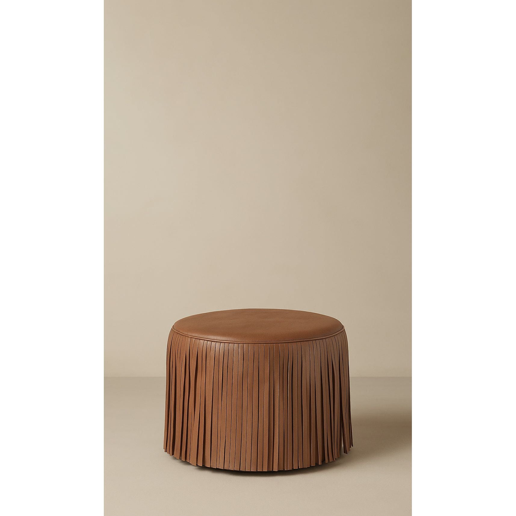 Dounia Home - DH-KORFRILEAOTTOLI-SM-STO - Kora Fringe Leather Ottoman - Olive - Stone